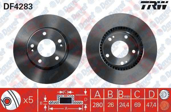 TRW DF4283 On Fren Diski Aynasi Havali 280 Mm  I30 07 >Tucson - Sonata - Sportage - Ceed Crdi 04 >